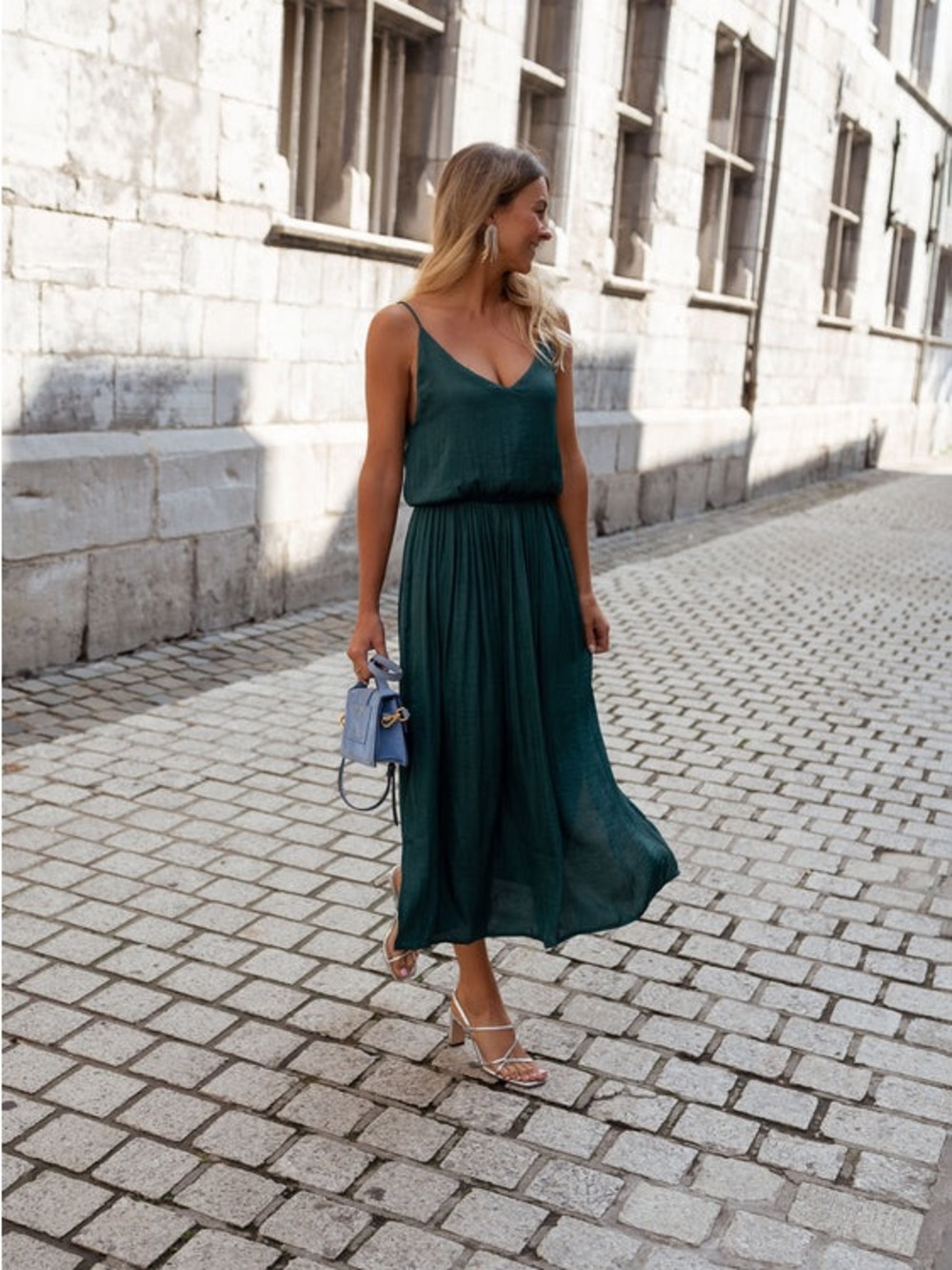 NWT easy clothes Duck Green Dalie Dress Sleeveless V-Neck Green Midi Dress Sz S